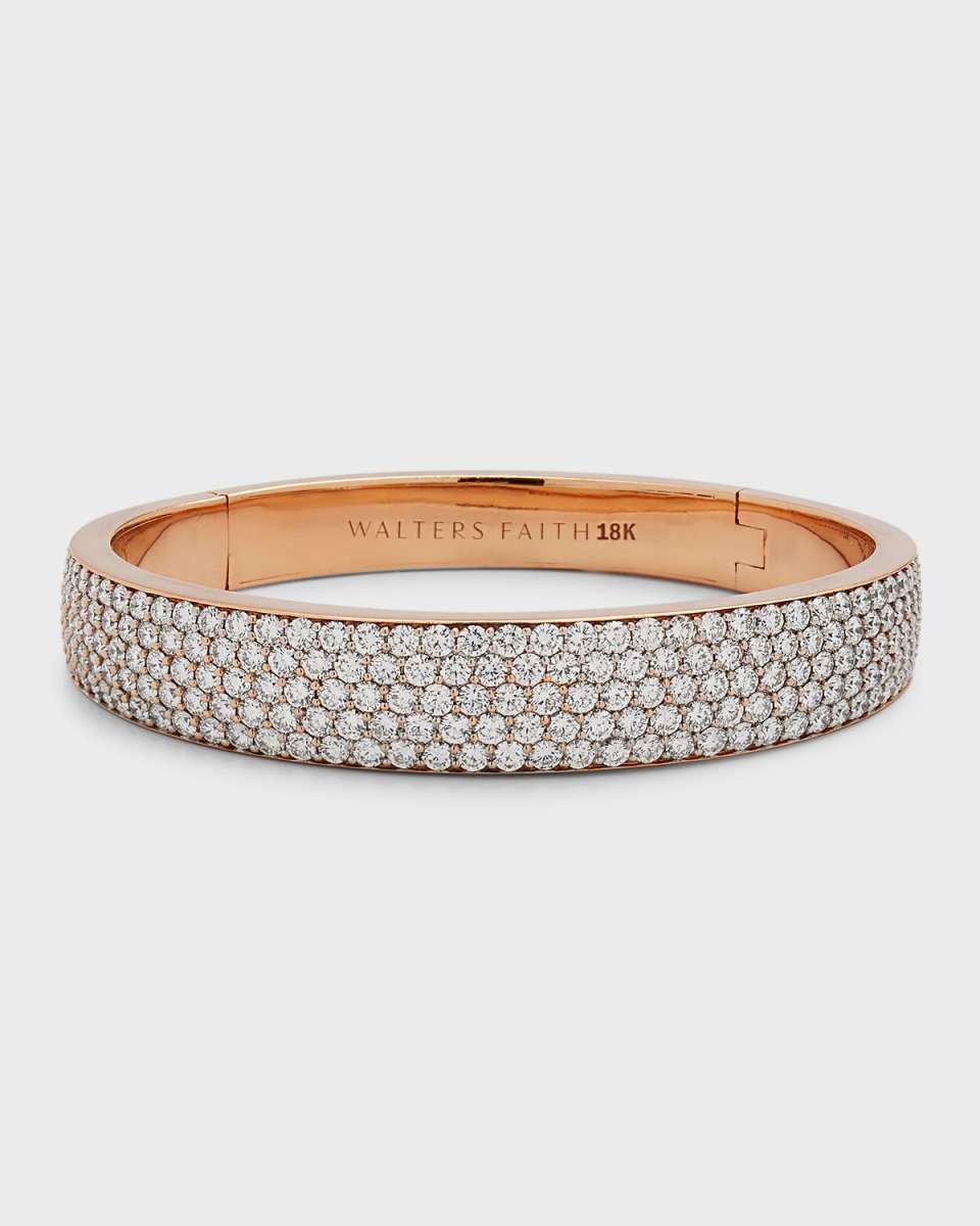 18K Rose Gold Lytton Pave Diamond Hinged Bombe Bangle Bracelet